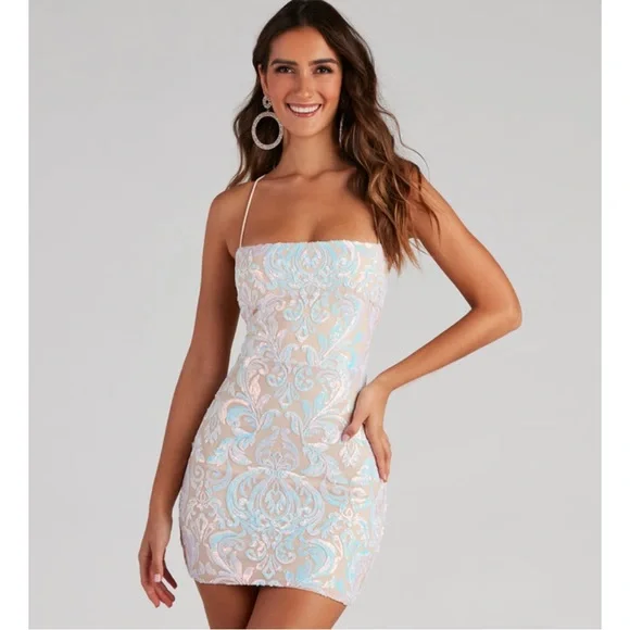 marsha rhinestone bodycon dress in mauve Women's Stygian Bodycon Round Neck Mesh Mini Dress XS/S/M/L/Customize Nude MEAN BLVD